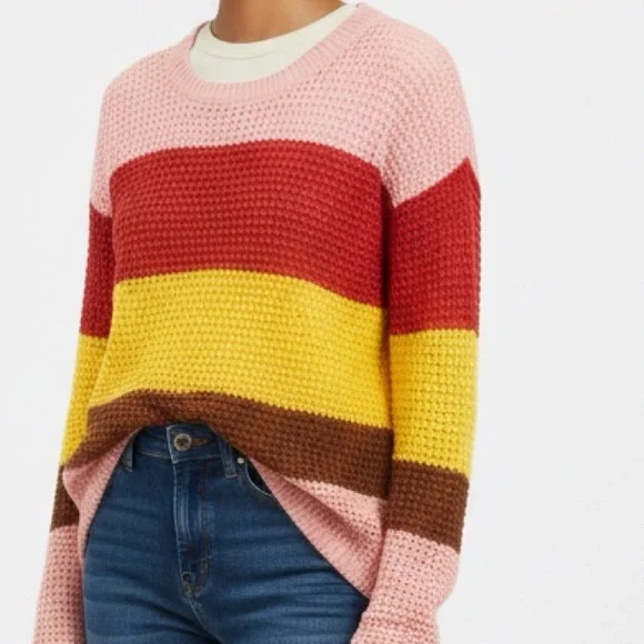 Umgee Pink, Red, Yellow, and Brown Striped Sweater - Picture 3 of 6
